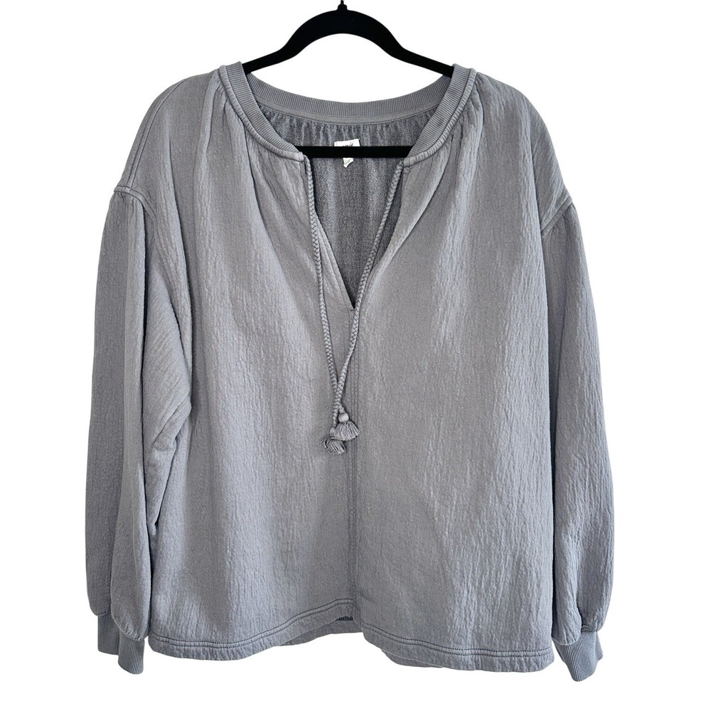 Aerie Easy Street Sweatshirt XS Gray Oversized Slouchy Tunic Tassel Coastal Boho - Picture 2 of 12